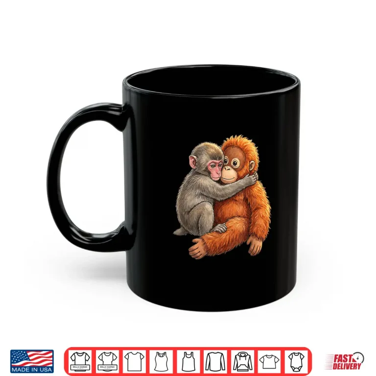Mug Baby Macaque Hugging Plush Cute Japanese Monkey Graphic Shirt