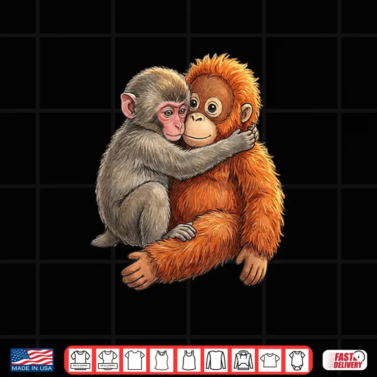 Design Baby Macaque Hugging Plush Cute Japanese Monkey Graphic Shirt
