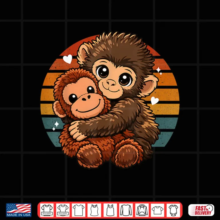 Design Cute Baby Monkey Hugging Plush Toy Animal Lover Shirt