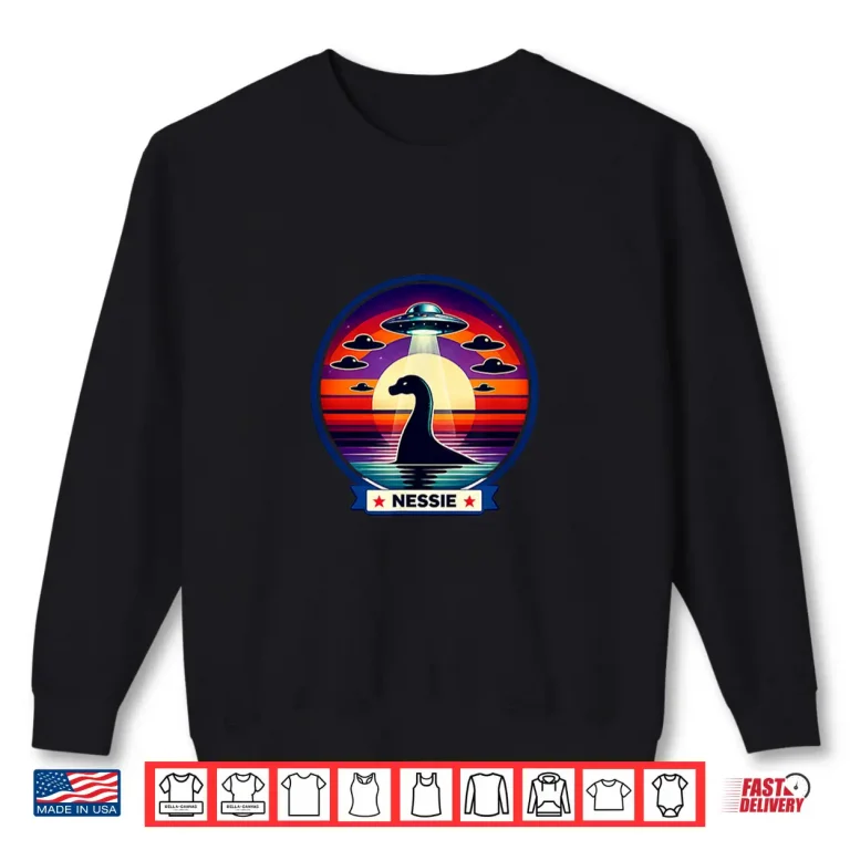 Sweatshirt Loch Ness Monster UFO Retro Alien Graphic Shirt