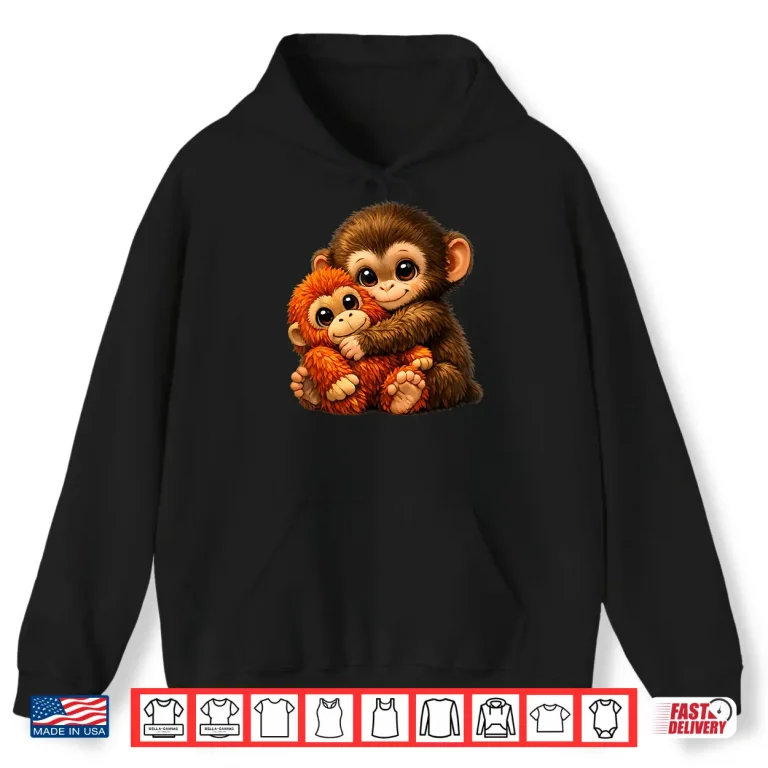 Hoodie Punch Monkey With Teddy Bear Cuddling Viral Internet Meme Shirt