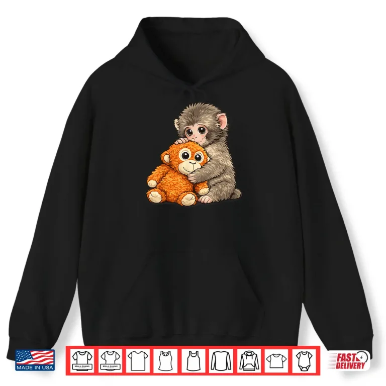 Hoodie Viral Internet Meme Punch Monkey With Teddy Bear Cuddling Shirt