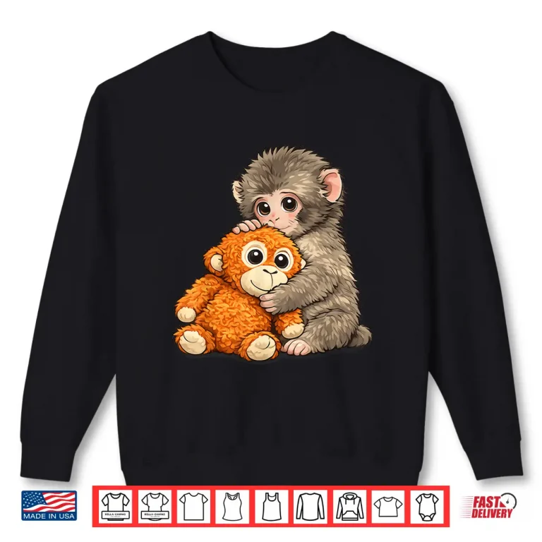 Sweatshirt Viral Internet Meme Punch Monkey With Teddy Bear Cuddling Shirt
