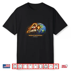 World Defeated John Sixteen Thirty Three Retro Gamer Christian Shirt