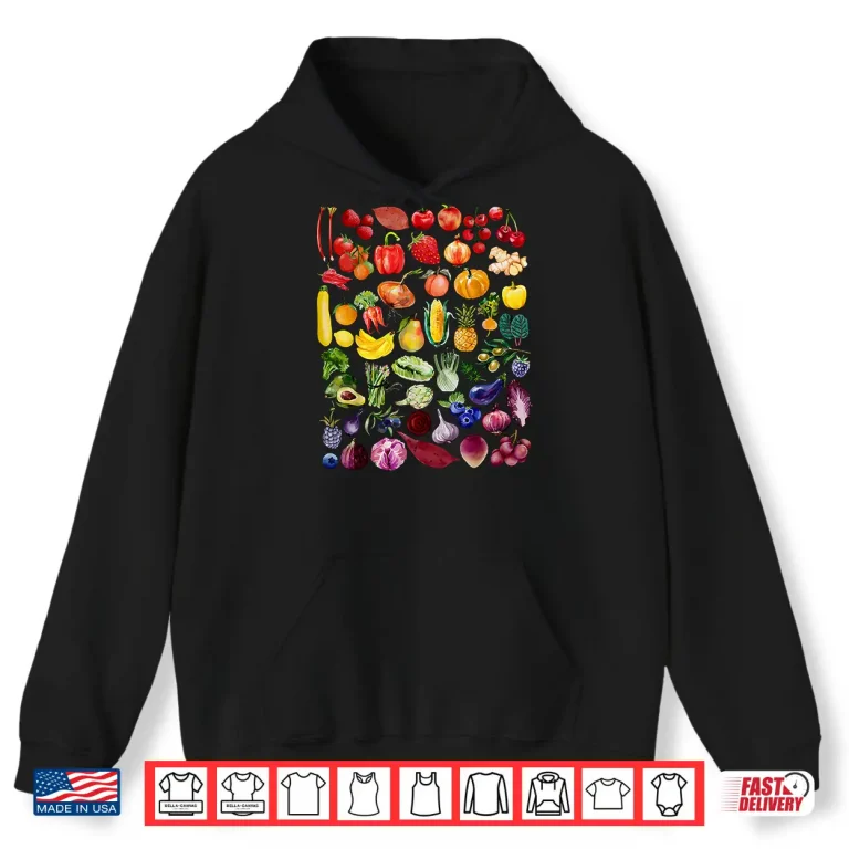 Hoodie Rainbow Fruit And Vegetable Vegetarian Day Graphic Shirt