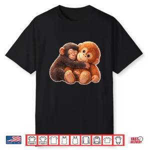 Cute Monkey Baby Punch With Stuffed Toy Hugging Shirt