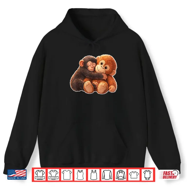 Hoodie Cute Monkey Baby Punch With Stuffed Toy Hugging Shirt