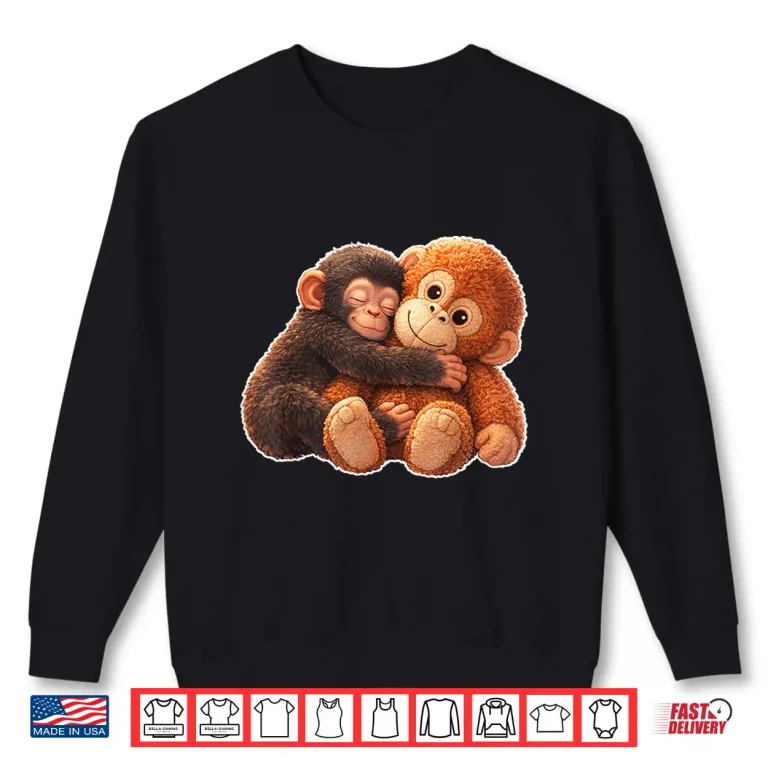 Sweatshirt Cute Monkey Baby Punch With Stuffed Toy Hugging Shirt