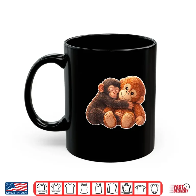 Mug Cute Monkey Baby Punch With Stuffed Toy Hugging Shirt