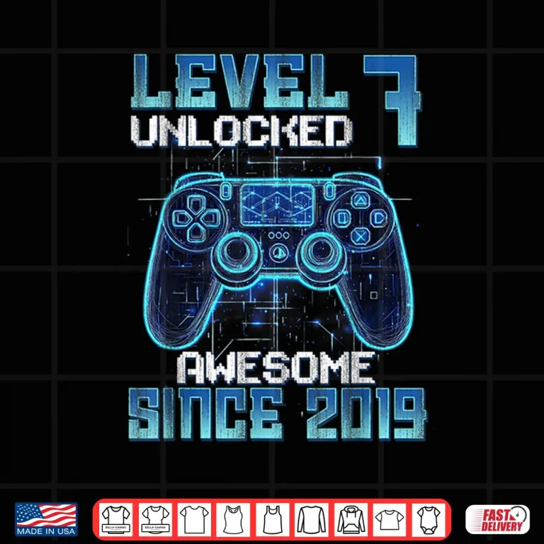 Design Level Seven Unlocked Seventh Birthday Video Gamer Gaming Shirt