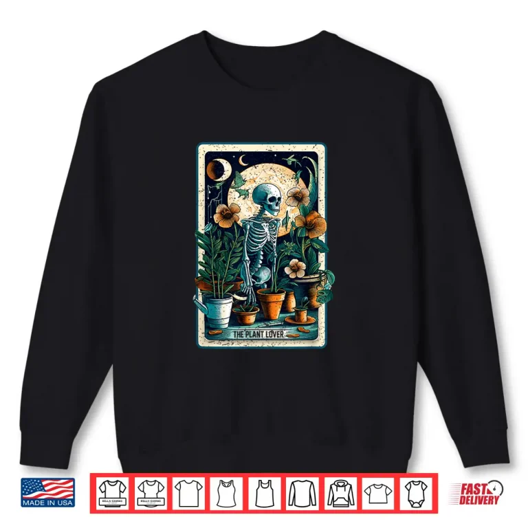 Sweatshirt Plant Lover Tarot Card Halloween Skeleton Moon Graphic Shirt