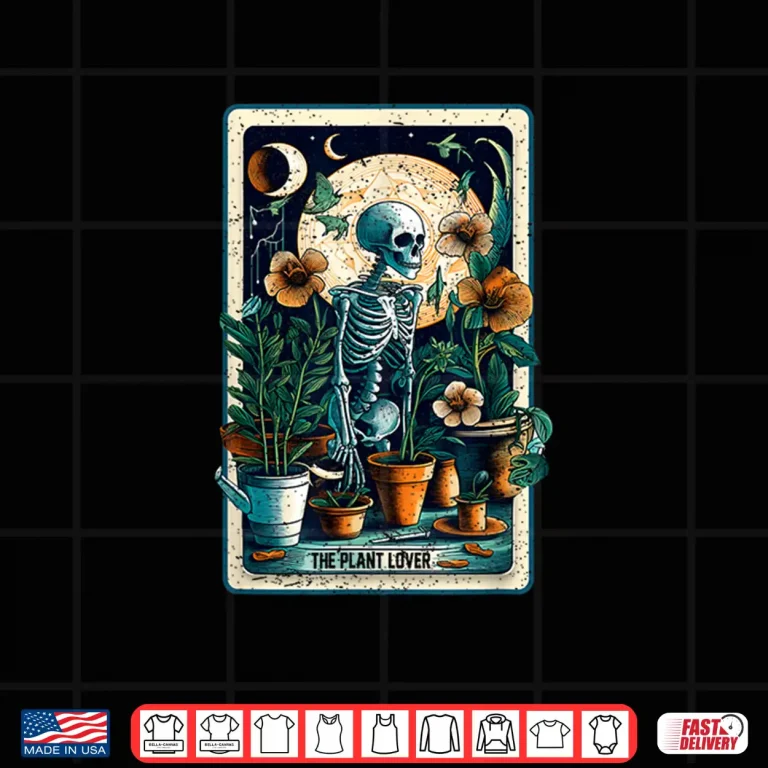 Design Plant Lover Tarot Card Halloween Skeleton Moon Graphic Shirt