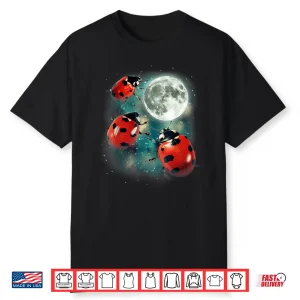 Three Ladybug Moon Red Beetles Outdoors Nature Graphic Shirt