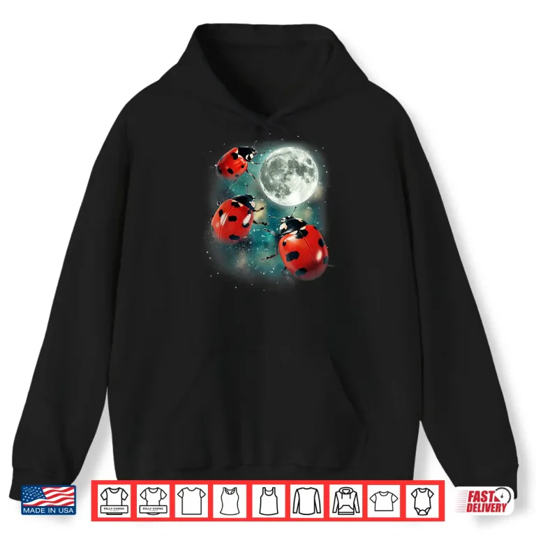 Hoodie Three Ladybug Moon Red Beetles Outdoors Nature Graphic Shirt