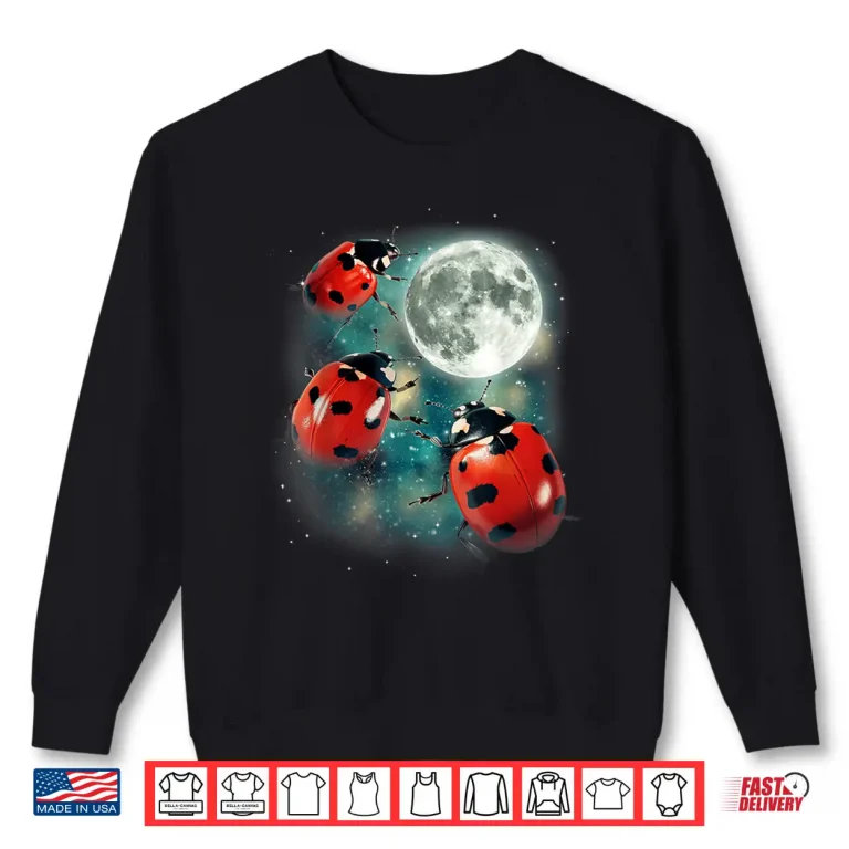 Sweatshirt Three Ladybug Moon Red Beetles Outdoors Nature Graphic Shirt
