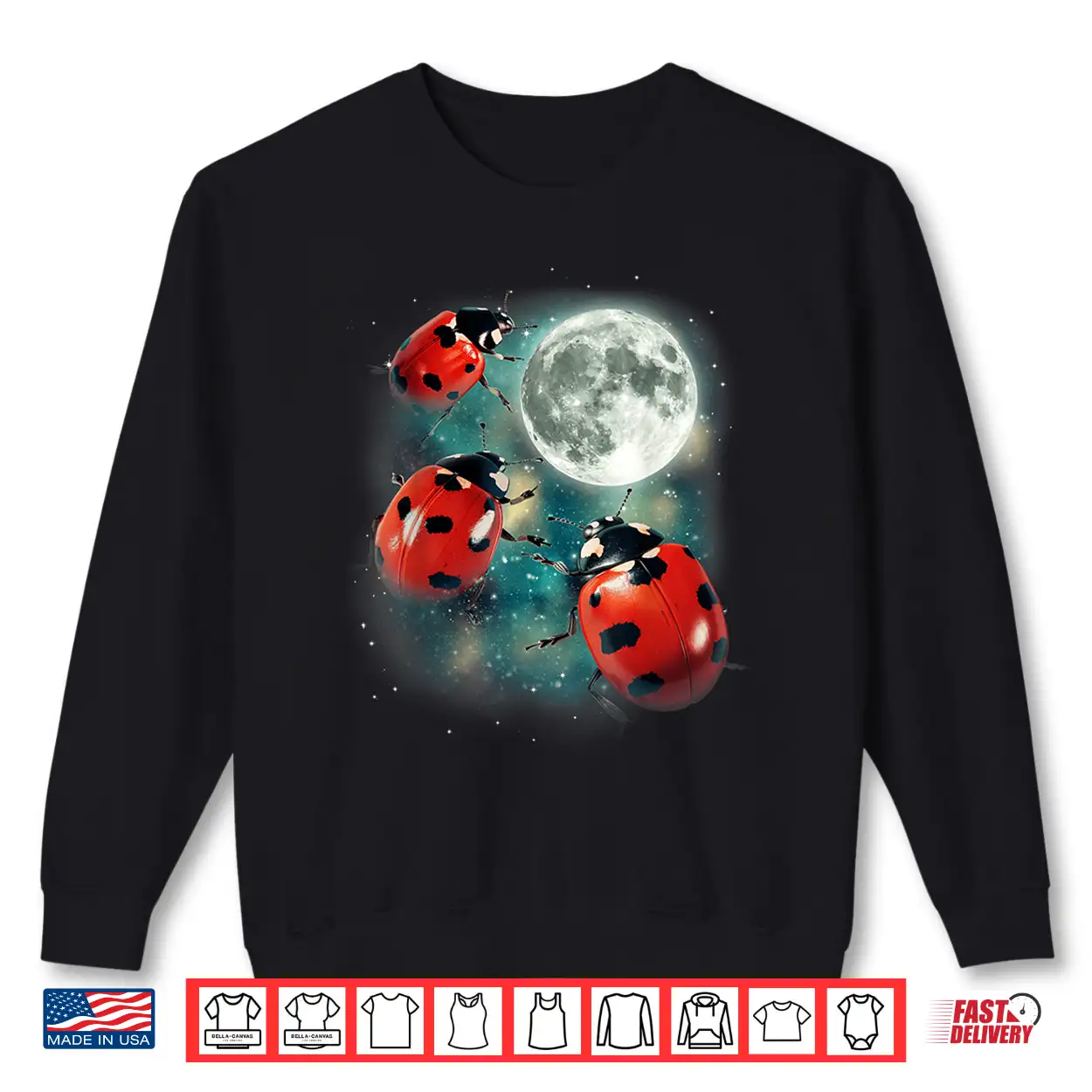 Three Ladybug Moon Red Beetles Outdoors Nature Graphic Shirt Three Ladybug Moon Red Beetles Outdoors Nature Graphic Shirt
