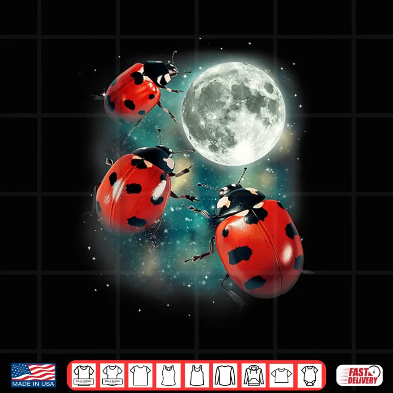 Design Three Ladybug Moon Red Beetles Outdoors Nature Graphic Shirt