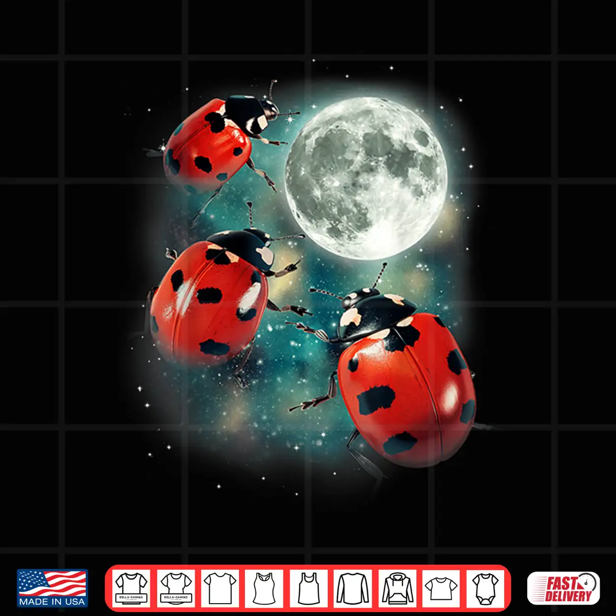 Three Ladybug Moon Red Beetles Outdoors Nature Graphic Shirt Three Ladybug Moon Red Beetles Outdoors Nature Graphic Shirt