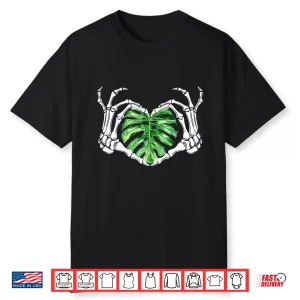 Skeleton Hands Heart Monstera Houseplant Botanical Graphic Shirt