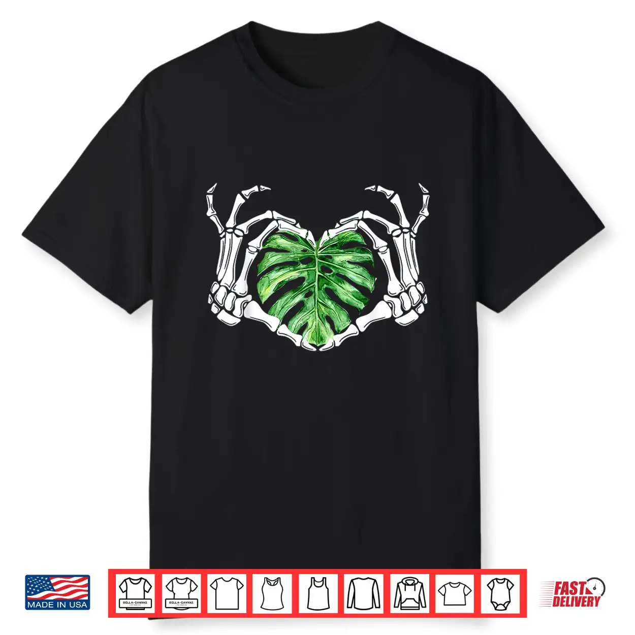 Skeleton Hands Heart Monstera Houseplant Botanical Graphic Shirt Skeleton Hands Heart Monstera Houseplant Botanical Graphic Shirt