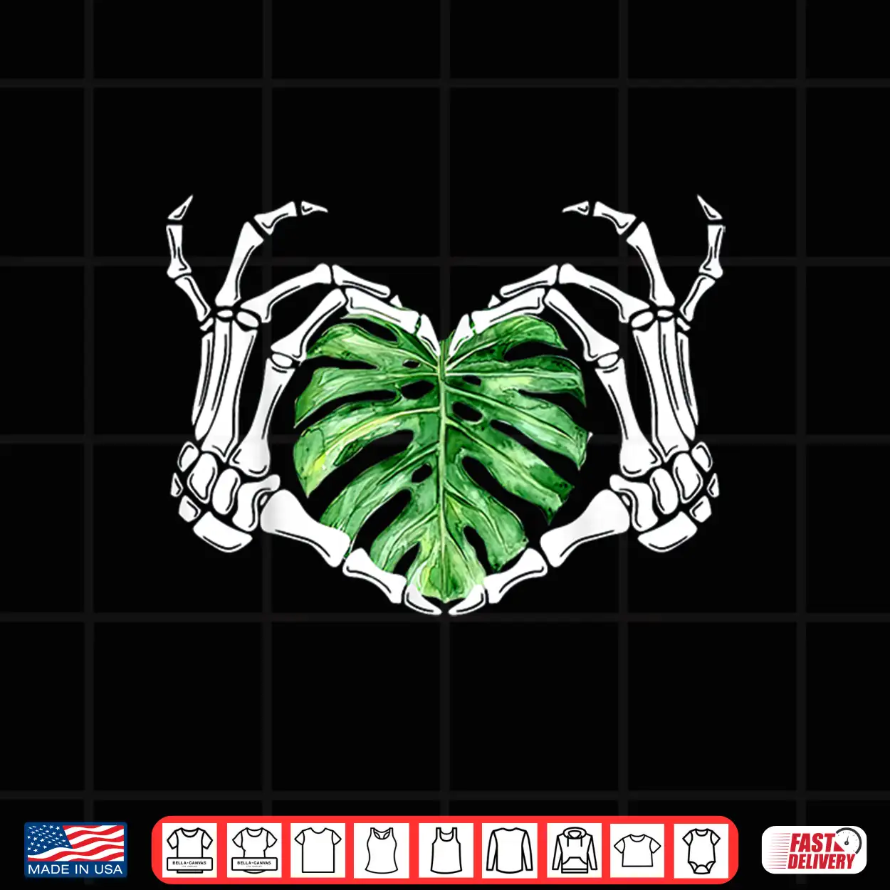 Skeleton Hands Heart Monstera Houseplant Botanical Graphic Shirt Skeleton Hands Heart Monstera Houseplant Botanical Graphic Shirt