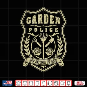 Design Garden Police Badge Vintage Distressed Gardening Shirt