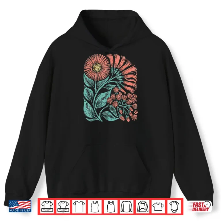 Hoodie Botanical Boho Daisy Flower Retro Floral Wildflower Aesthetic Shirt