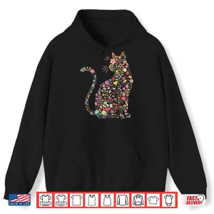 Hoodie Floral Cat Feline Botanical Artistic Graphic Design Shirt