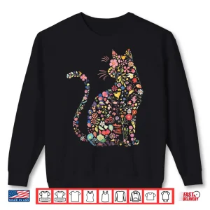 Sweatshirt Floral Cat Feline Botanical Artistic Graphic Design Shirt