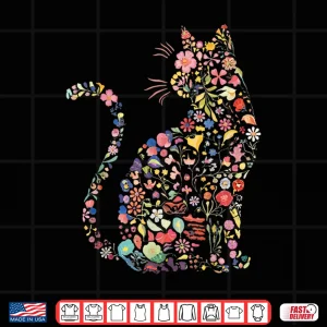 Design Floral Cat Feline Botanical Artistic Graphic Design Shirt