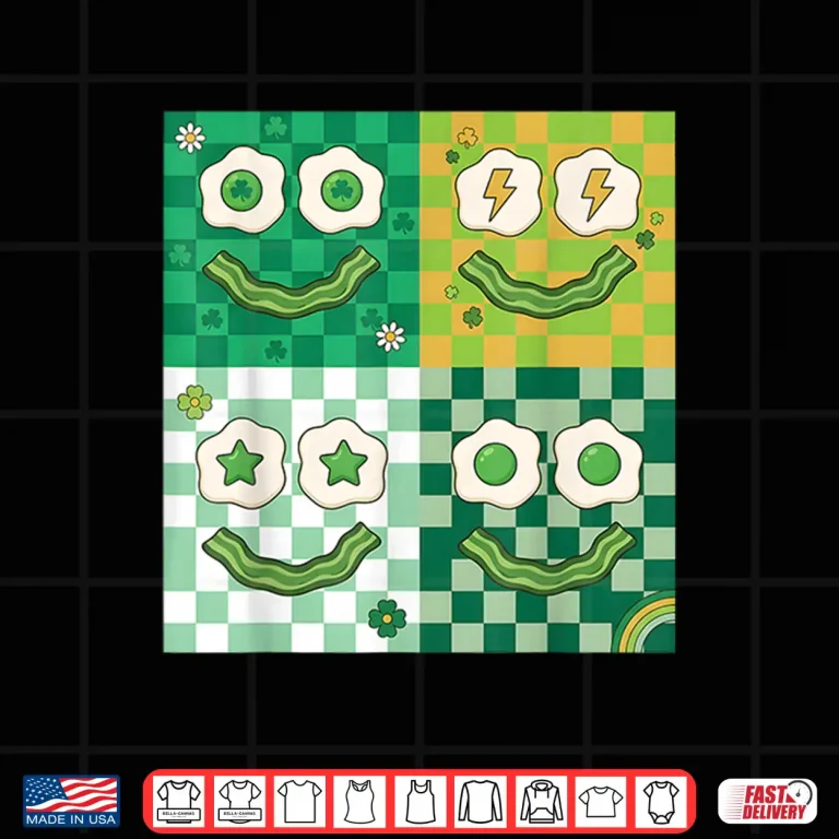 Design Green Smile Face Eggs And Bacon Ham Breakfast Graphic Shirt