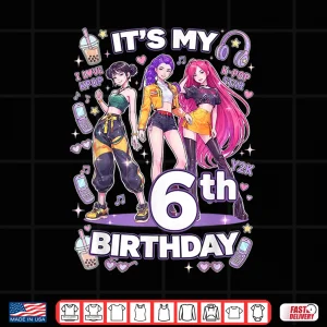 Design Sixth Birthday Six Year Old Korean Pop Party Graphic Shirt