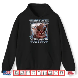 Hoodie Tummy Ache Survivor Funny Cat Meme Sarcastic Humor Shirt