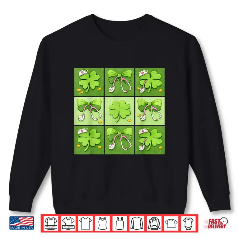 Cute Coquette Bow Shamrocks Nurses Saint Patricks Day Shirt 2 Sweatshirt Cute Coquette Bow Shamrocks Nurses Saint Patricks Day Shirt