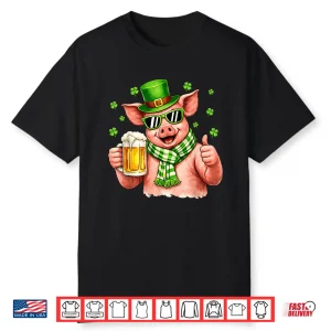Funny Pig Drinking Beer Leprechaun Shamrocks Saint Patricks Day Shirt