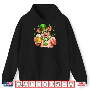 Hoodie Funny Pig Drinking Beer Leprechaun Shamrocks Saint Patricks Day Shirt
