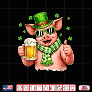 Design Funny Pig Drinking Beer Leprechaun Shamrocks Saint Patricks Day Shirt