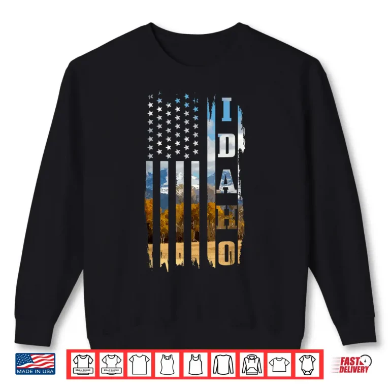 Sweatshirt Idaho Patriotic American Flag Vintage Nature Hiking Shirt