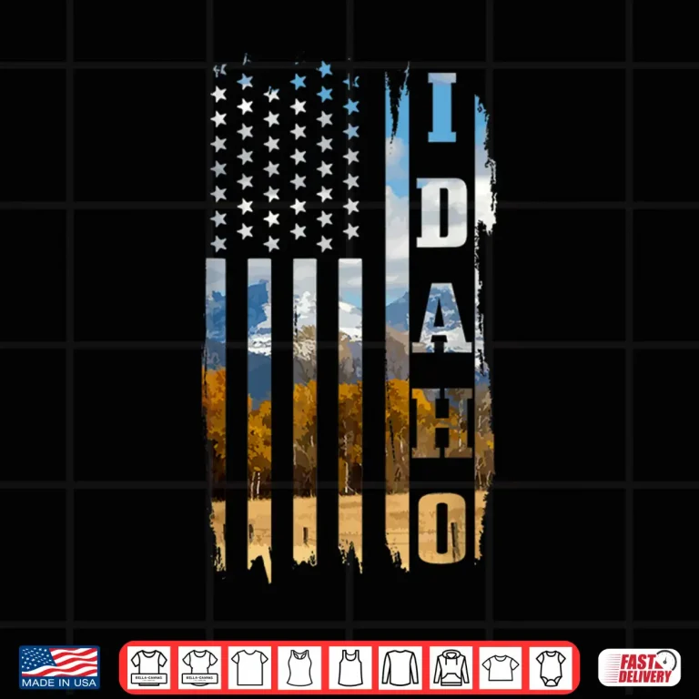 Design Idaho Patriotic American Flag Vintage Nature Hiking Shirt