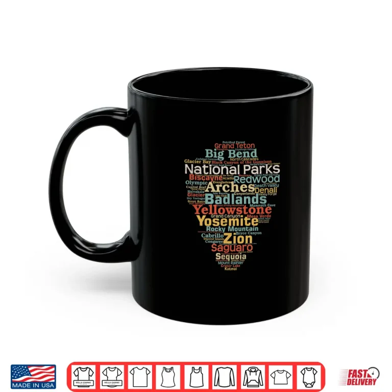 Mug National Parks List Word Cloud Camping Hiking Graphic Shirt