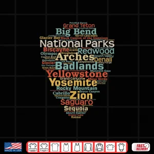 Design National Parks List Word Cloud Camping Hiking Graphic Shirt