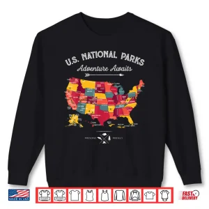 Sweatshirt Sixty Three National Parks Map US Park Retro Vintage Hiking Shirt
