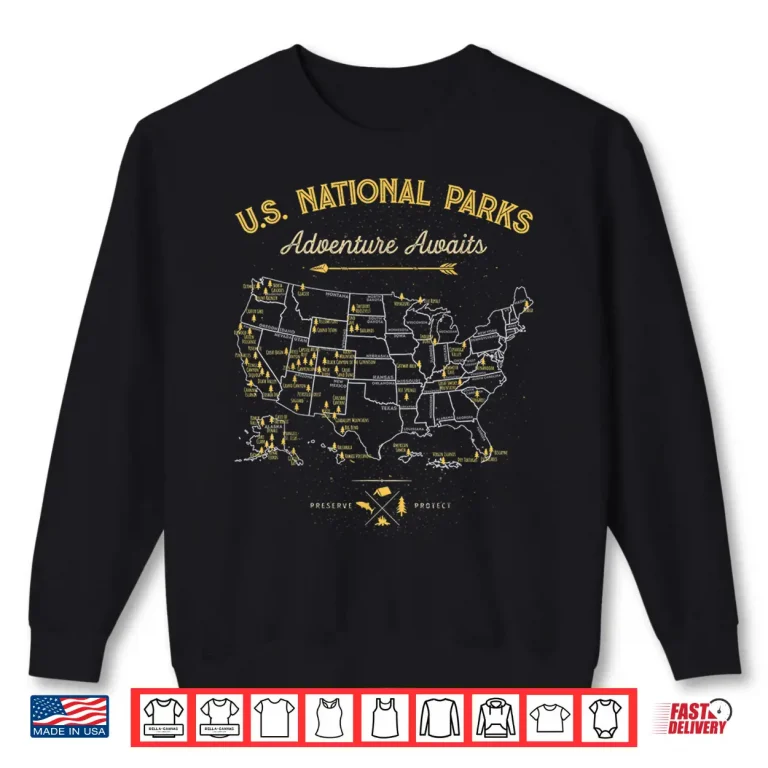Sweatshirt Sixty Two National Parks Map Gifts US Park Vintage Camping Shirt