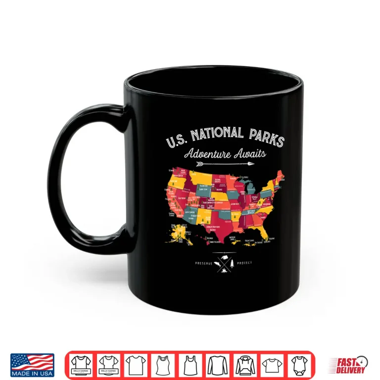 Mug Sixty Three National Parks Map US Park Retro Vintage Hiking Shirt