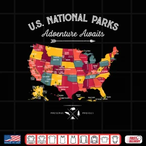 Design Sixty Three National Parks Map US Park Retro Vintage Hiking Shirt