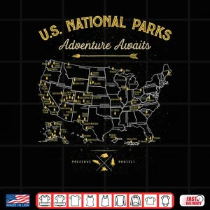 Design Sixty Two National Parks Map Gifts US Park Vintage Camping Shirt