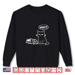 Sweatshirt Cat What with Tipped Over Potted Pot Funny White Print Shirt