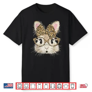 Funny Bunny Face Glasses Coquette Bow Leopard Rabbit Easter Shirt