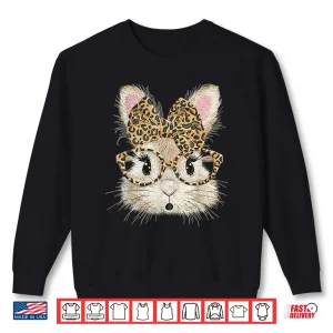 Sweatshirt Funny Bunny Face Glasses Coquette Bow Leopard Rabbit Easter Shirt