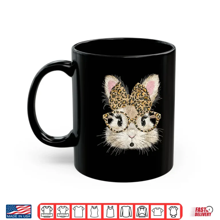 Mug Funny Bunny Face Glasses Coquette Bow Leopard Rabbit Easter Shirt